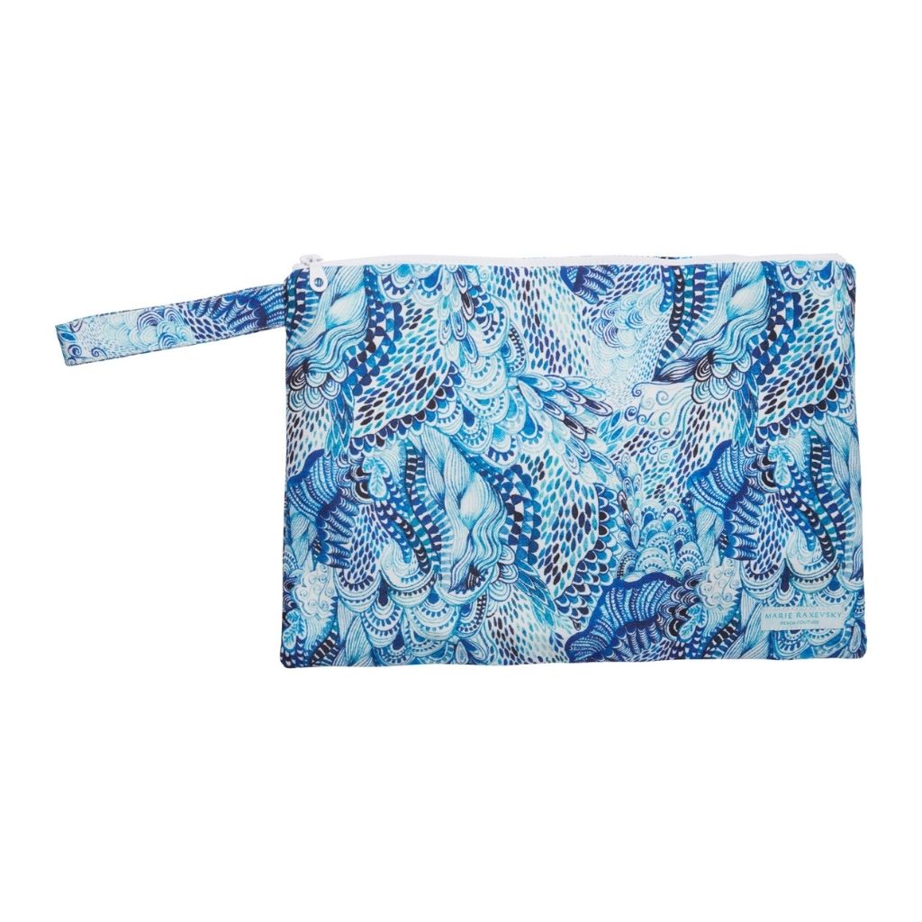 Product shot of the Marie Raxevsky large waterproof pouch in wave print