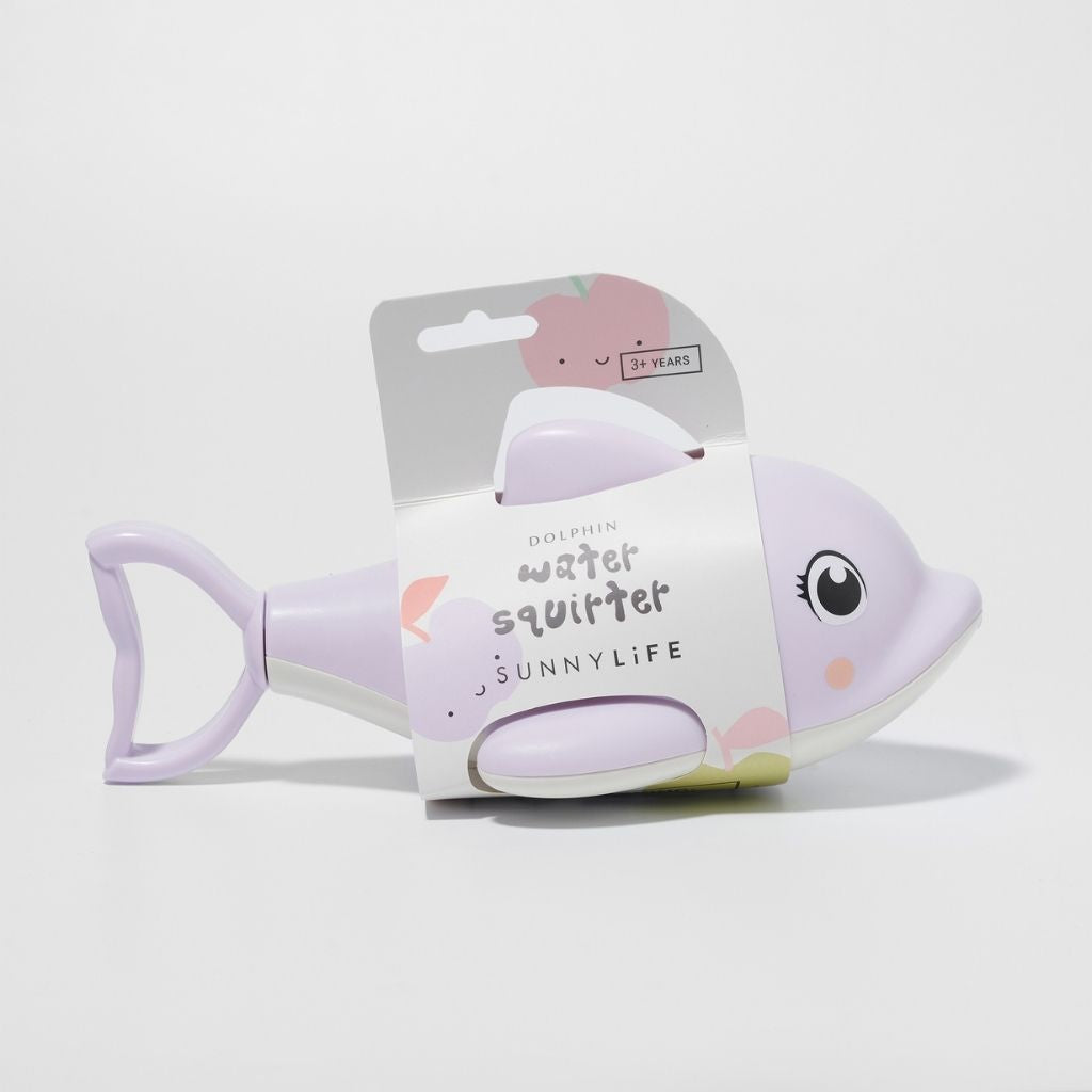 Packaging shot of the Sunnylife Pastel Lilac Dolphin Water Squirter