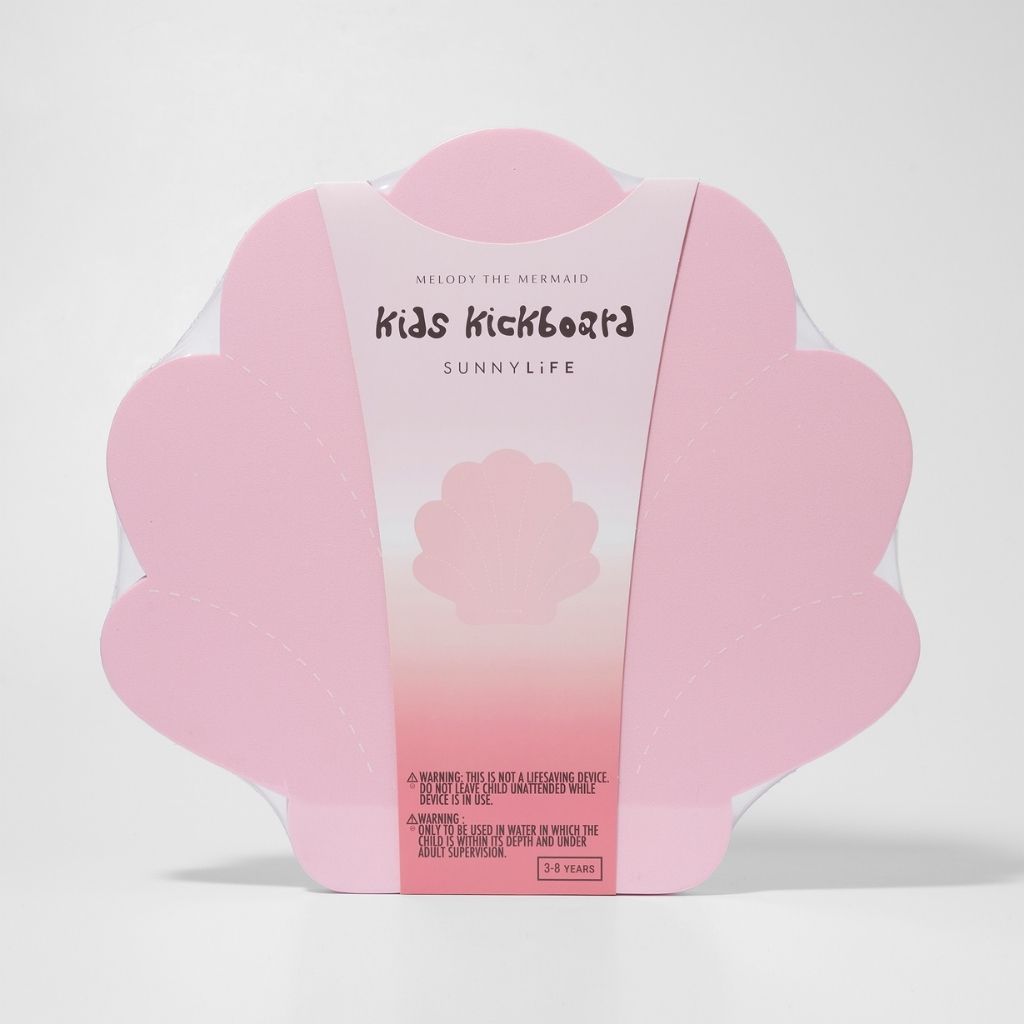 Packaging for the Sunnylife Kids Kickboard float in the Melody the Mermaid shape in pink