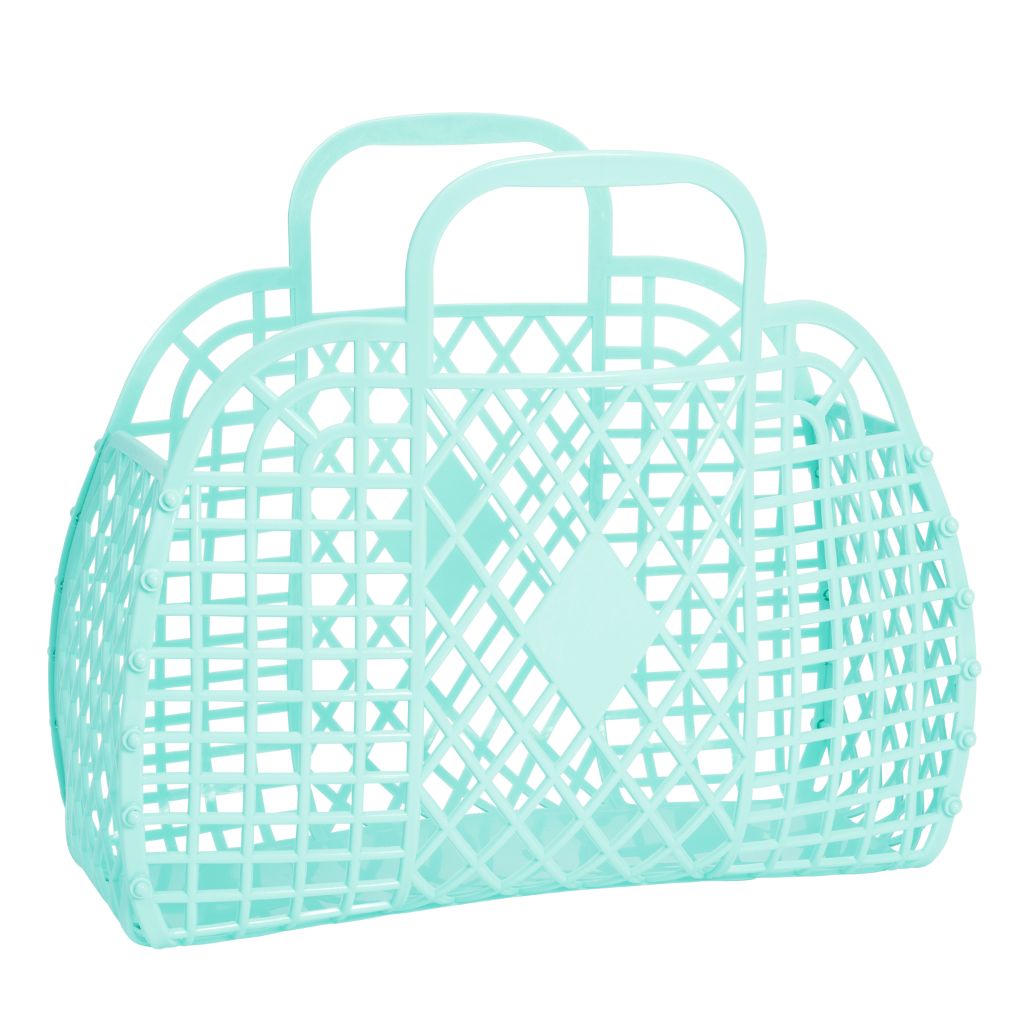 Product shot of the Sun Jellies Large Retro Basket in Seafoam