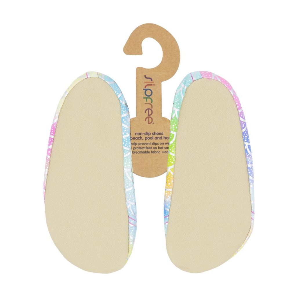 Product shot of the back of the Slipfree Finny Metallic Foil Pastel Scale Print Non-Slip Shoes for Infants, Toddlers and Children