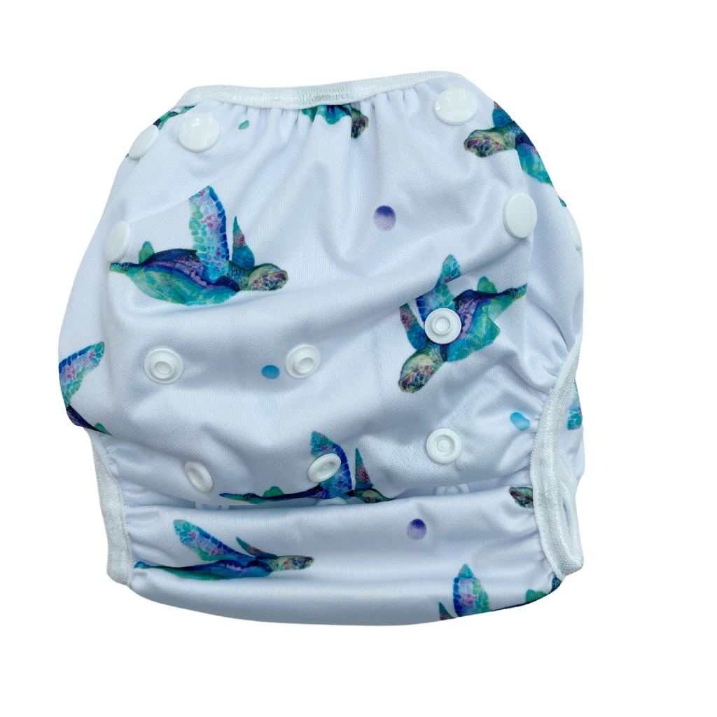 Back of Anchor & Arrow Sea Turtle print unisex reusable swim nappy