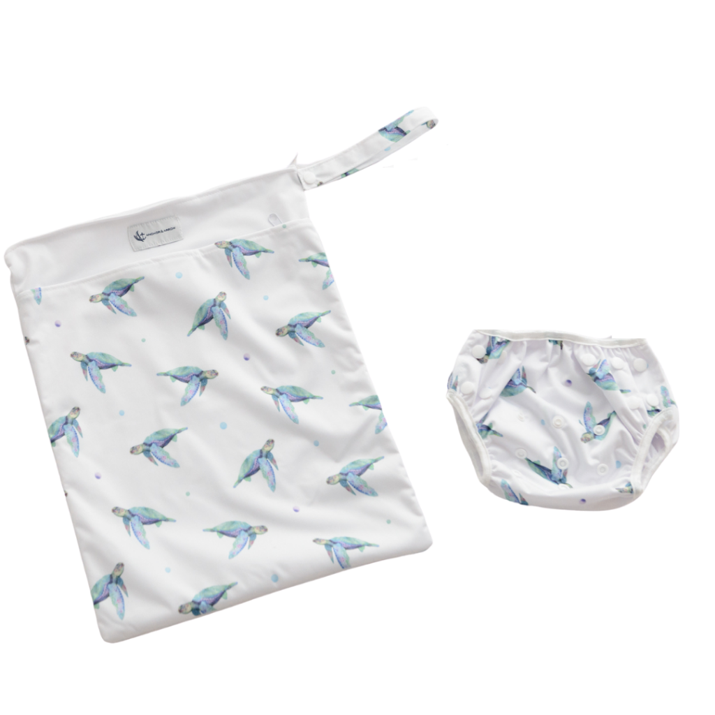 Anchor & Arrow Sea Turtle print unisex reusable wet bag and swim nappy