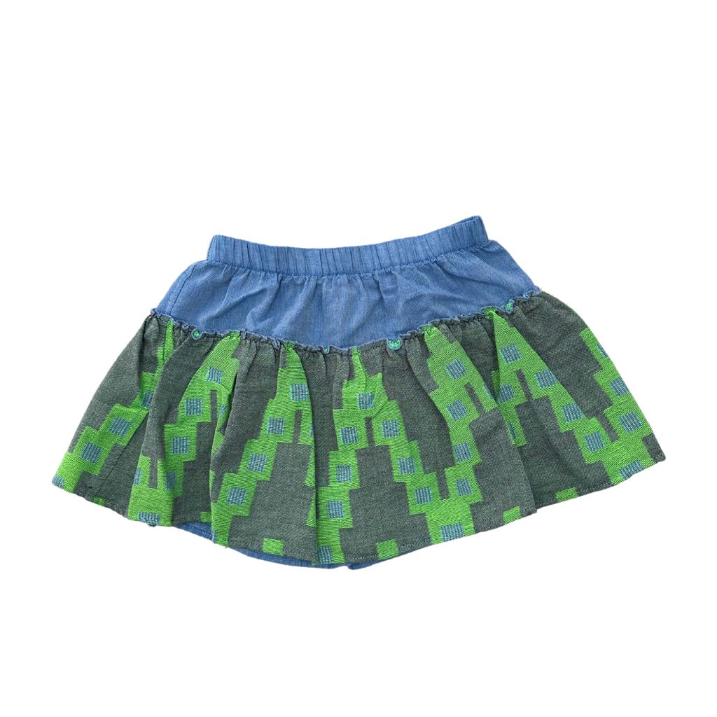 Product shot of the front of the Devotion Twins Stars Iliana Skort in neon green and blue