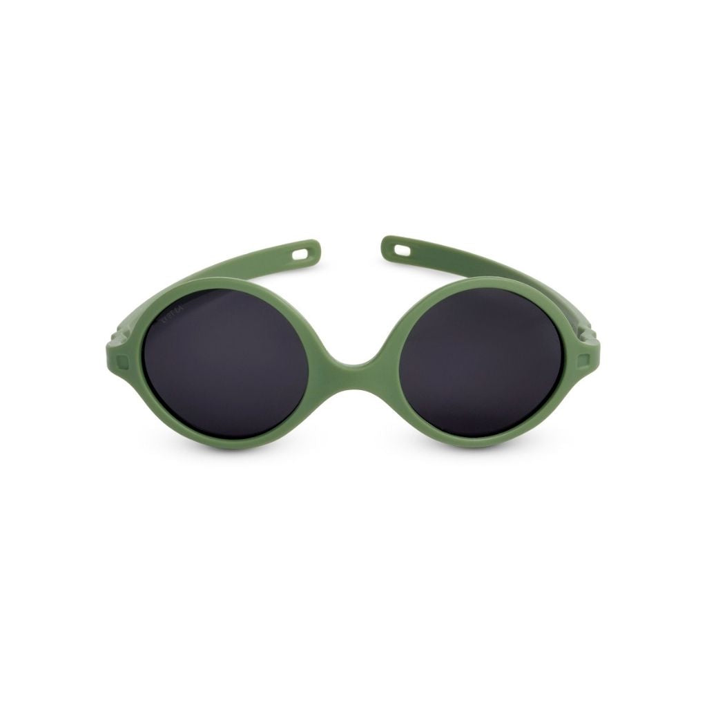 Front view of Ki et La Diabola baby sunglasses in khaki green