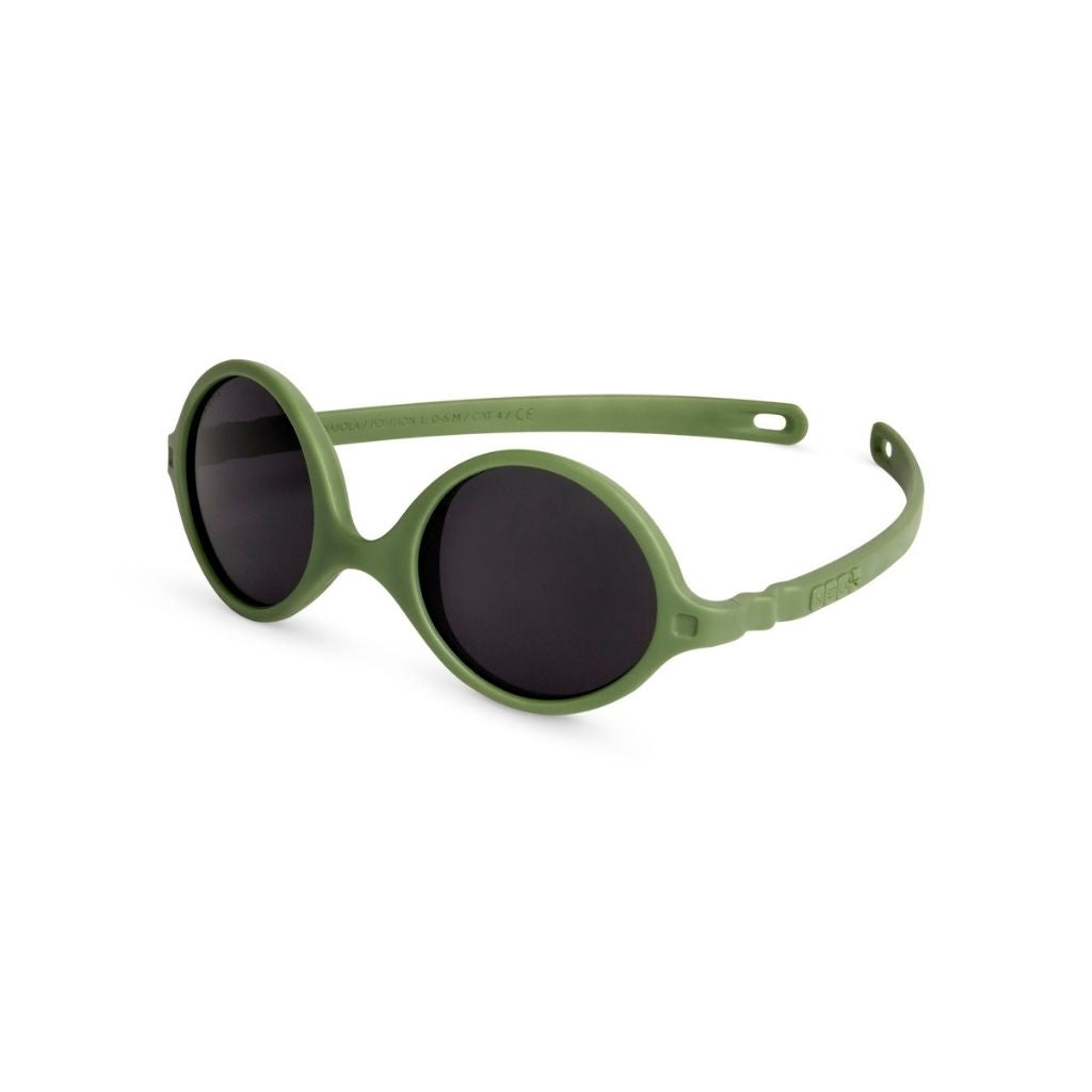 Side view of Ki et La Diabola baby sunglasses in khaki green