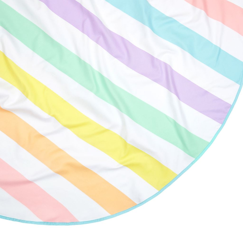 Close up shot of Dock and Bay cabana round beach towel in Unicorn Waves