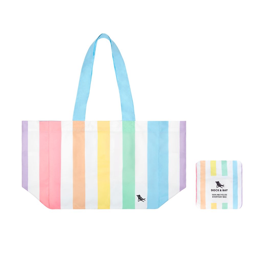 Product shot of Dock and Bay Everyday Tote Beach Bag and Pouch in Unicorn Waves