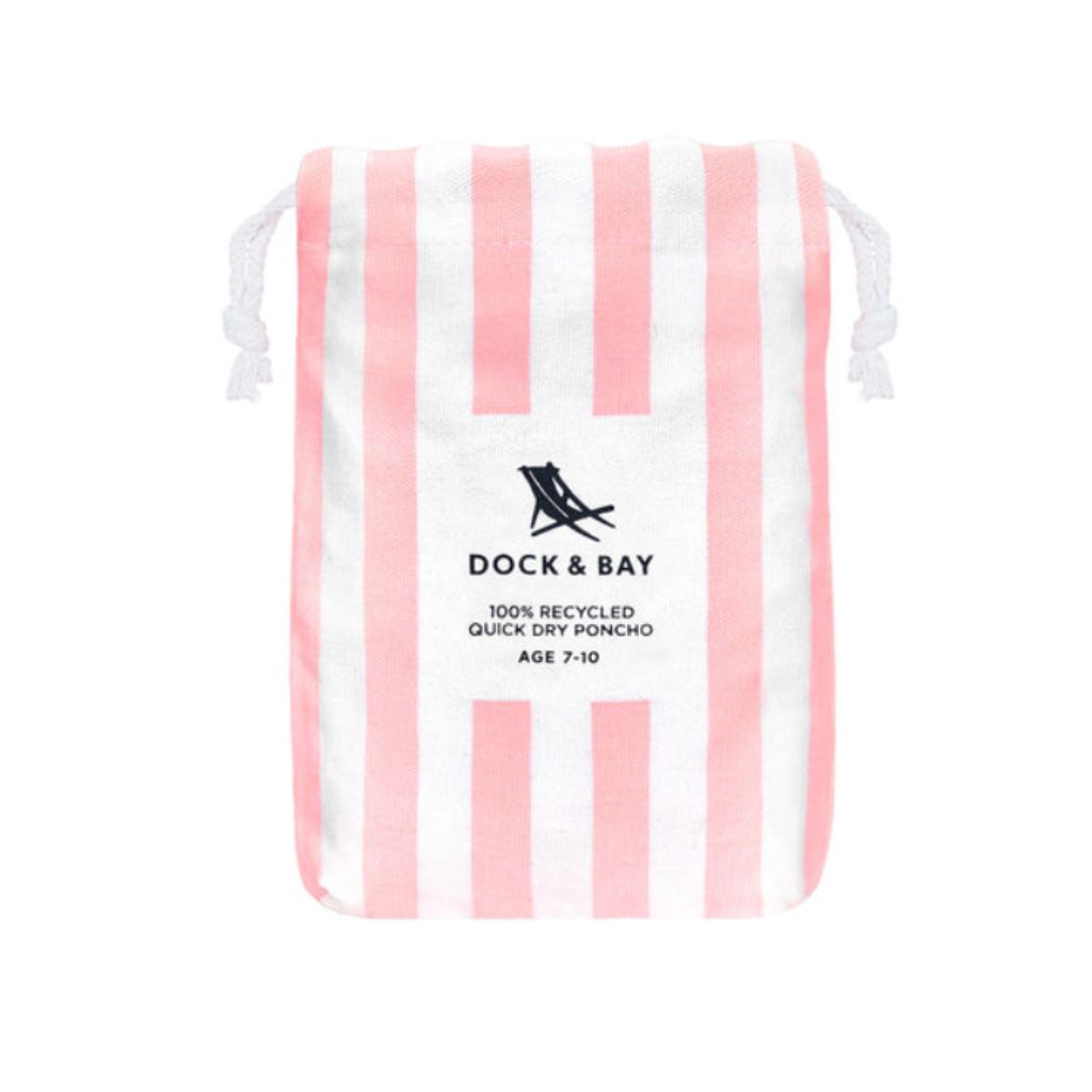 Product shot of pouch for Dock and Bay kids hooded poncho in Malibu Pink