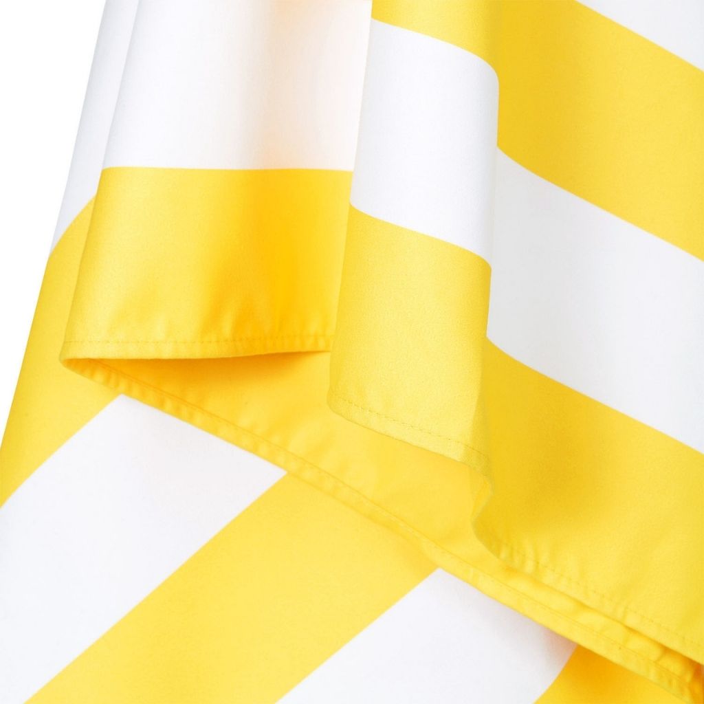 Close up of Dock and Bay Signature striped cabana towel in Boracay Yellow