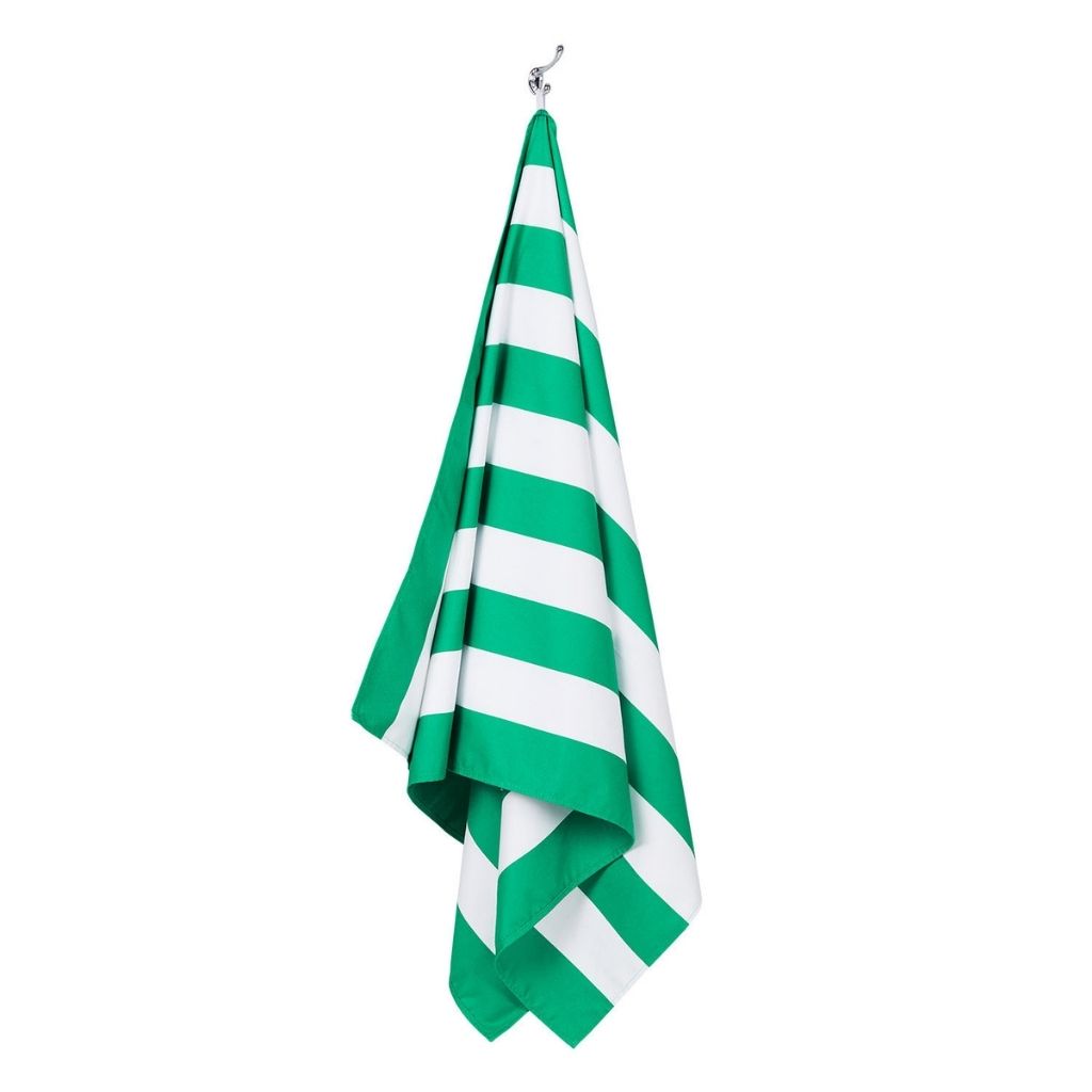 Hanging Dock and Bay Signature striped cabana towel in Cancun Green