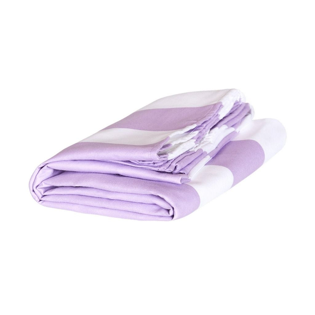 Folded Dock and Bay Signature striped cabana towel in Lombok Lilac
