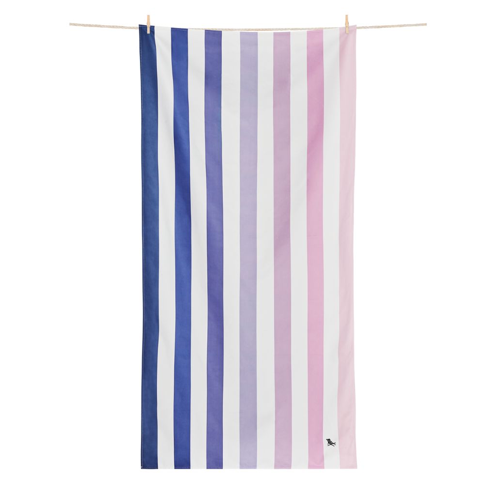 Product shot of Dock and Bay Striped Summer Beach towel in Dusk to Dawn