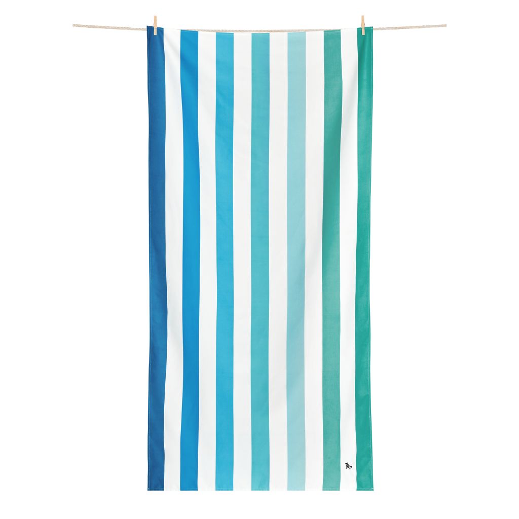 Product shot of Dock and Bay Striped Summer Beach towel in Endless River