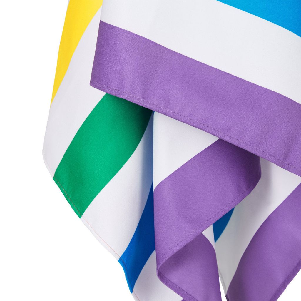 Close up of Dock and Bay Striped Summer Beach towel in Rainbow Skies
