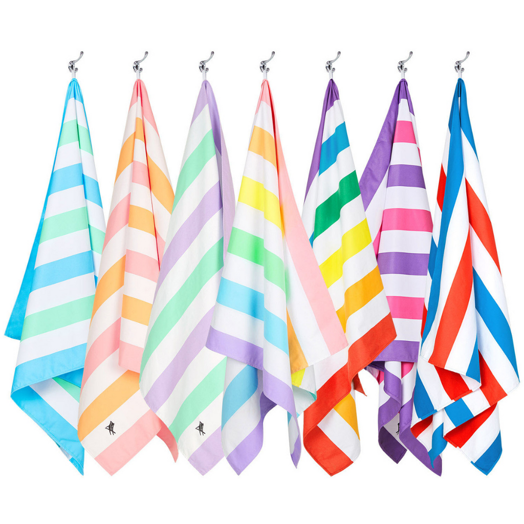 Collection of Dock & Bay Summer Towels featuring an array of coloured stripes