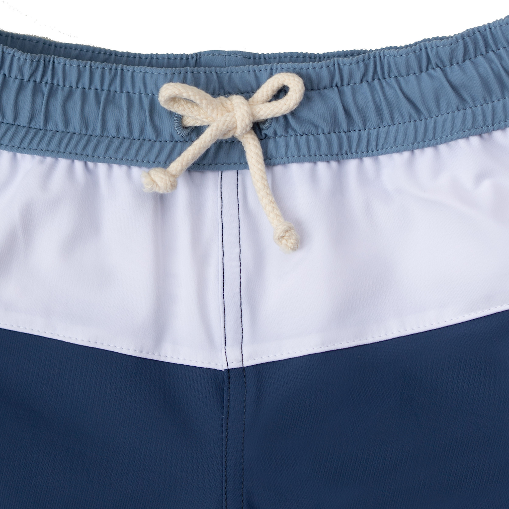 Close up of Folpetto Harry swim shorts for boys in blue