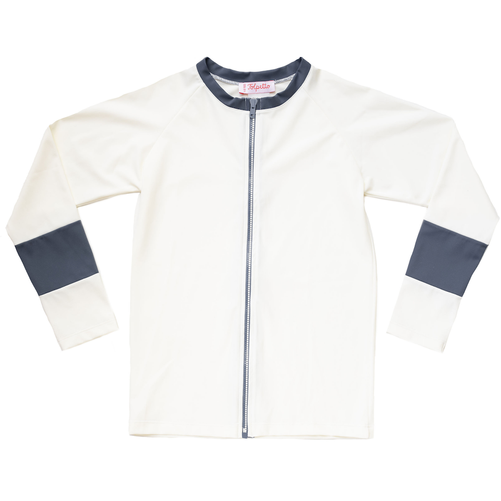 Folpetto oscar rashguard for boys in ivory and pebble blue 