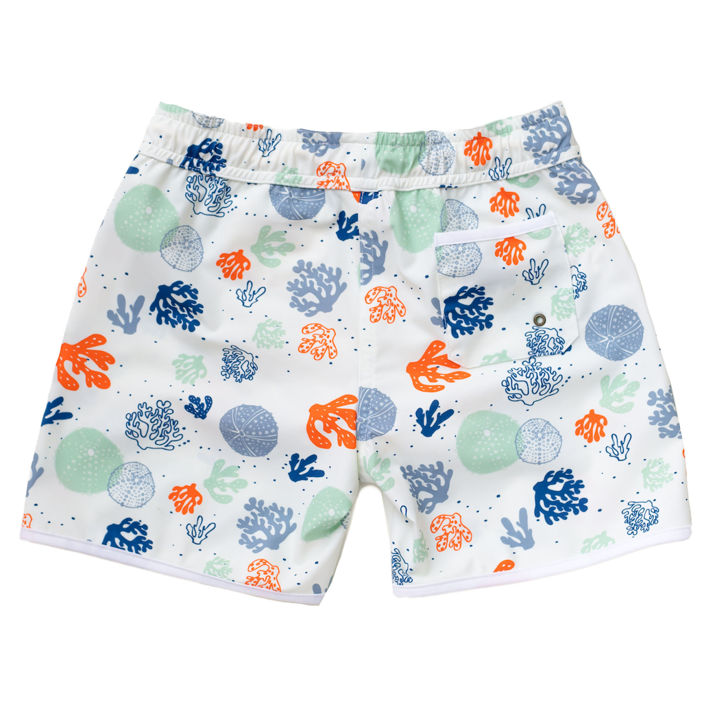 Folpetto Tommaso swim shorts for boys in orange, blue and green coral print