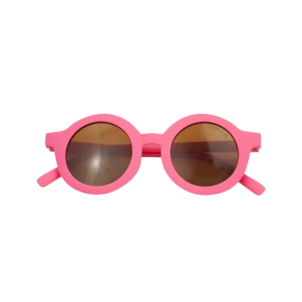 Product shot of Grech and Co sustainable round sunglasses in Bubblegum 