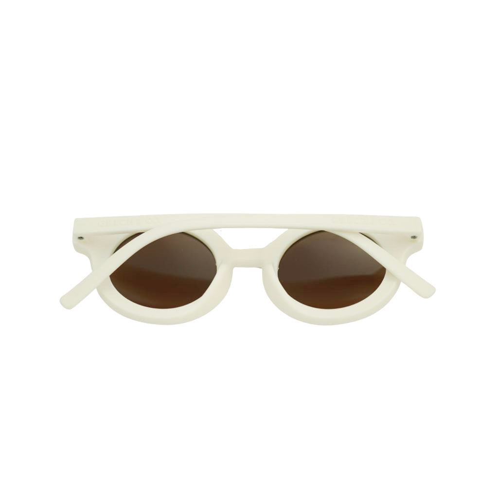 Back shot of Grech and Co sustainable round sunglasses in Dove White 