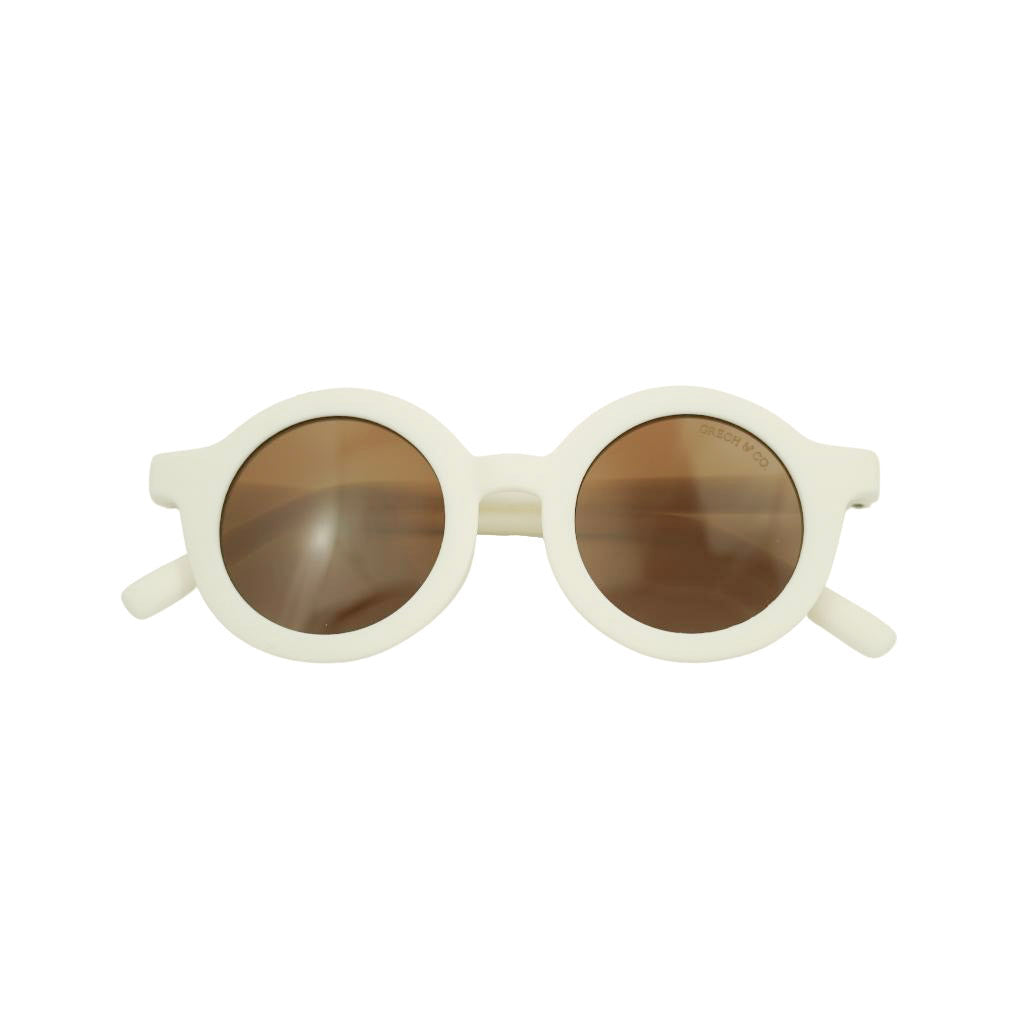 Product shot of Grech and Co sustainable round sunglasses in Dove White
