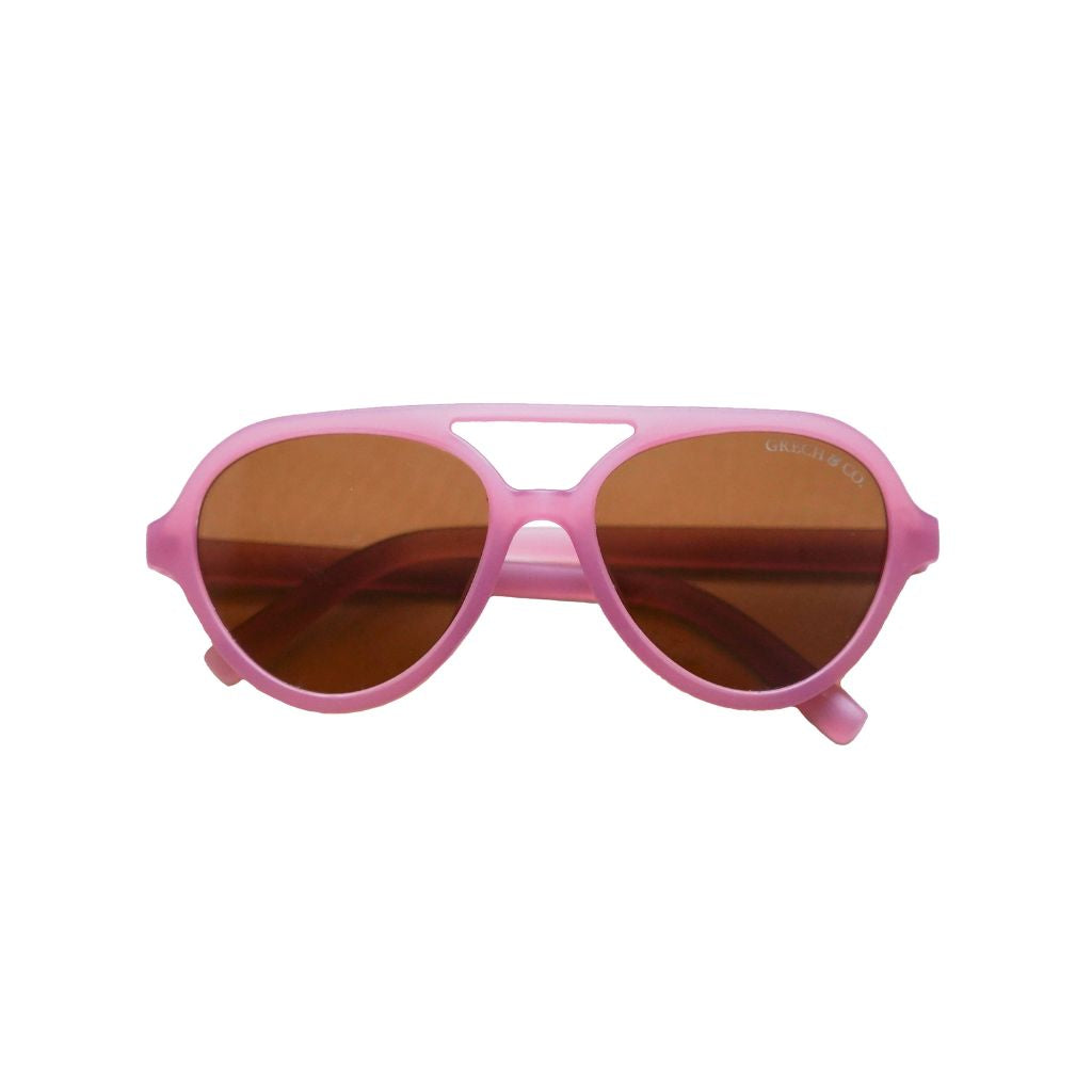 Product shot of Grech and Co Aviator Polarised Sunglasses for babies, toddlers and children in mauve rose