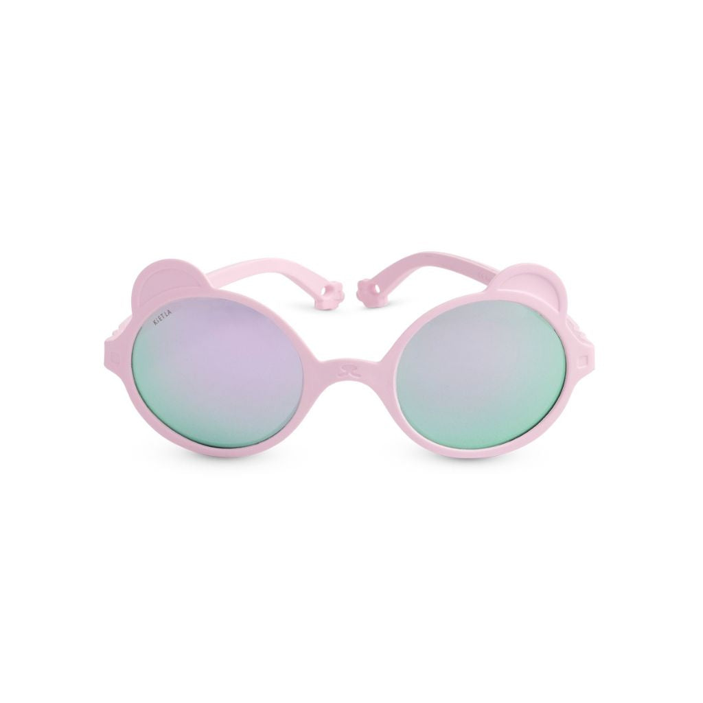 Front view of Ki et La children's Ours'on teddy bear sunglasses in light pink