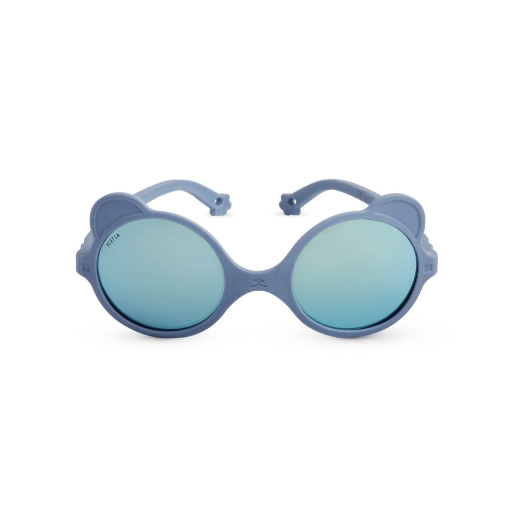 Front view of Ki et La children's Ours'on teddy bear sunglasses in silver blue
