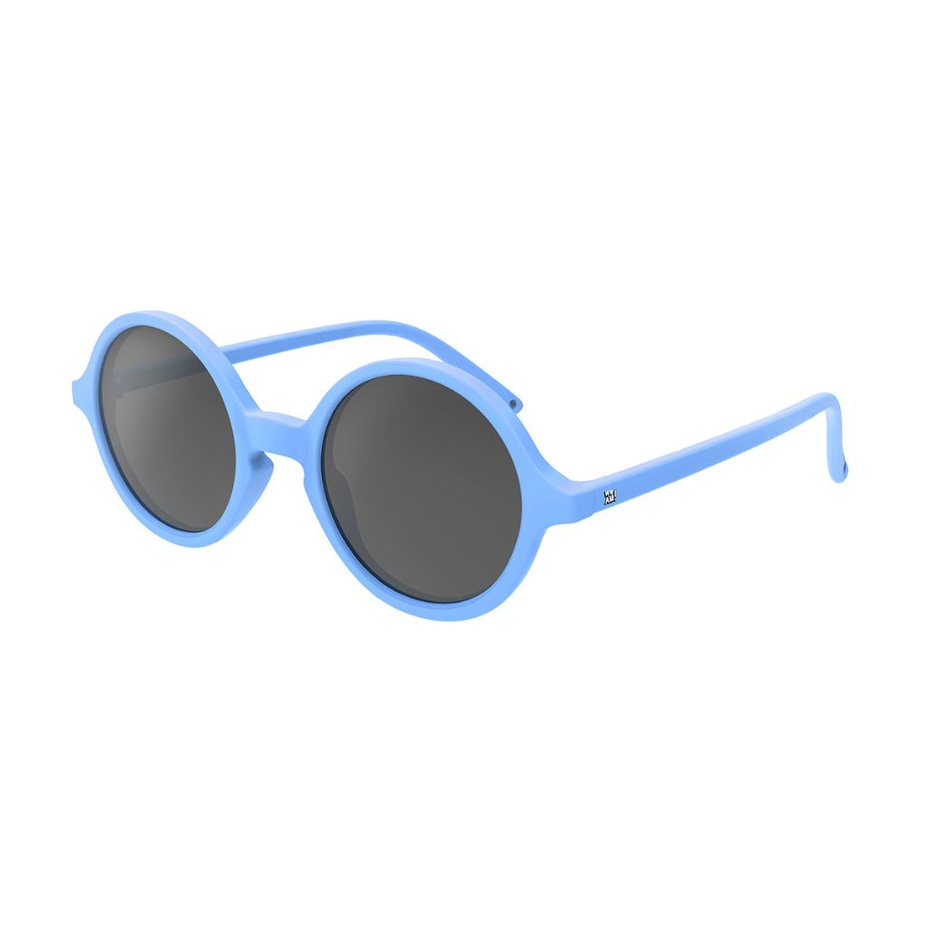 Side view of Ki et La Woam round lens children's sunglasses in bright blue