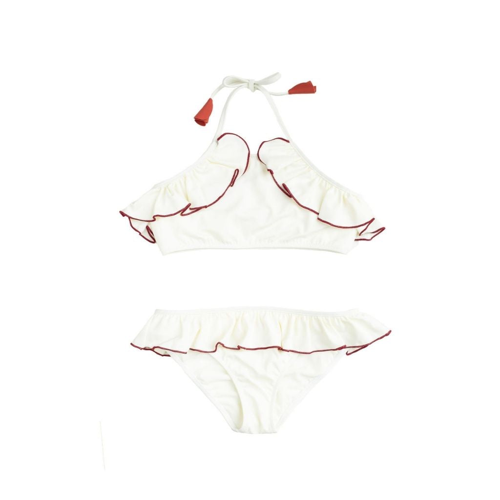 Front view of Folpetto brand Leila Bikini in Ivory and Terracotta