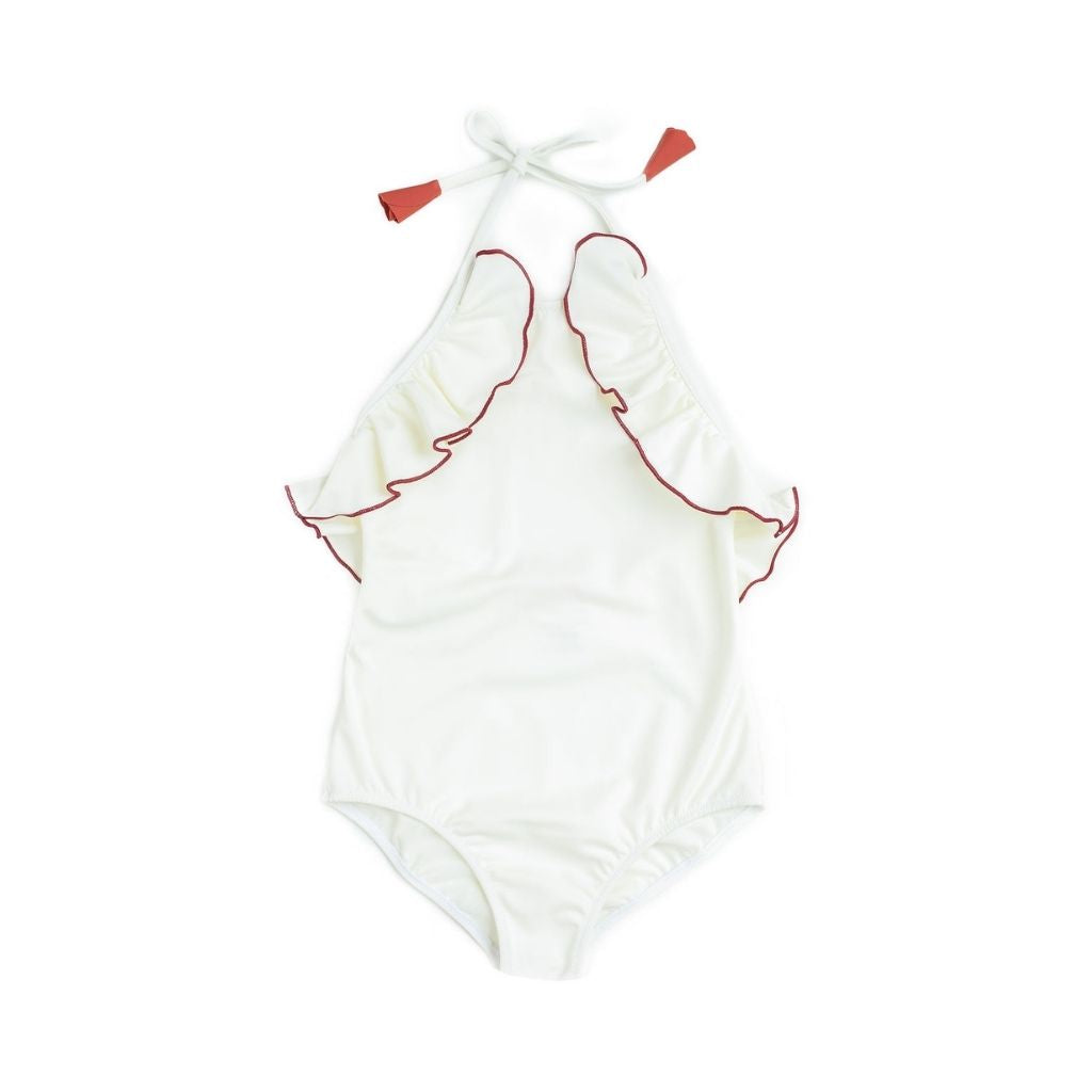Front view of Linda one piece swimsuit from Folpetto in Ivory and Terracotta