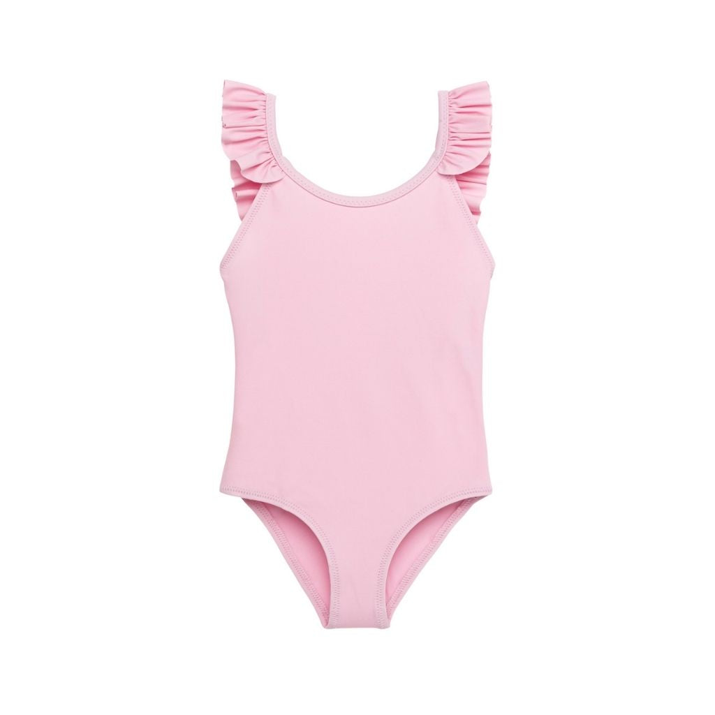 Front view of Lison Paris best-selling girls swimsuit the Bora Bora in light pink