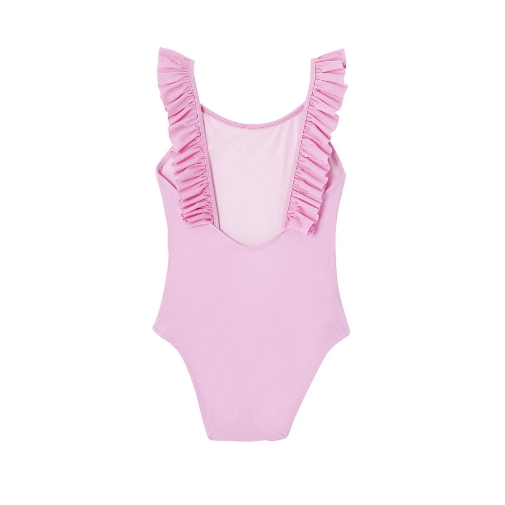 Back view of Lison Paris best-selling girls swimsuit the Bora Bora in new shade for spring summer 2022 Lila / lilac