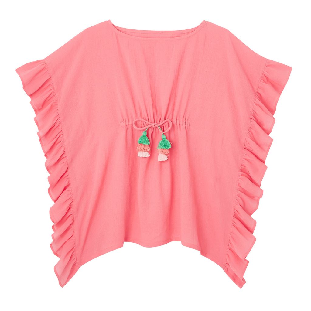 Product shot of the front of the Lison Paris lea caftan in fluo pink