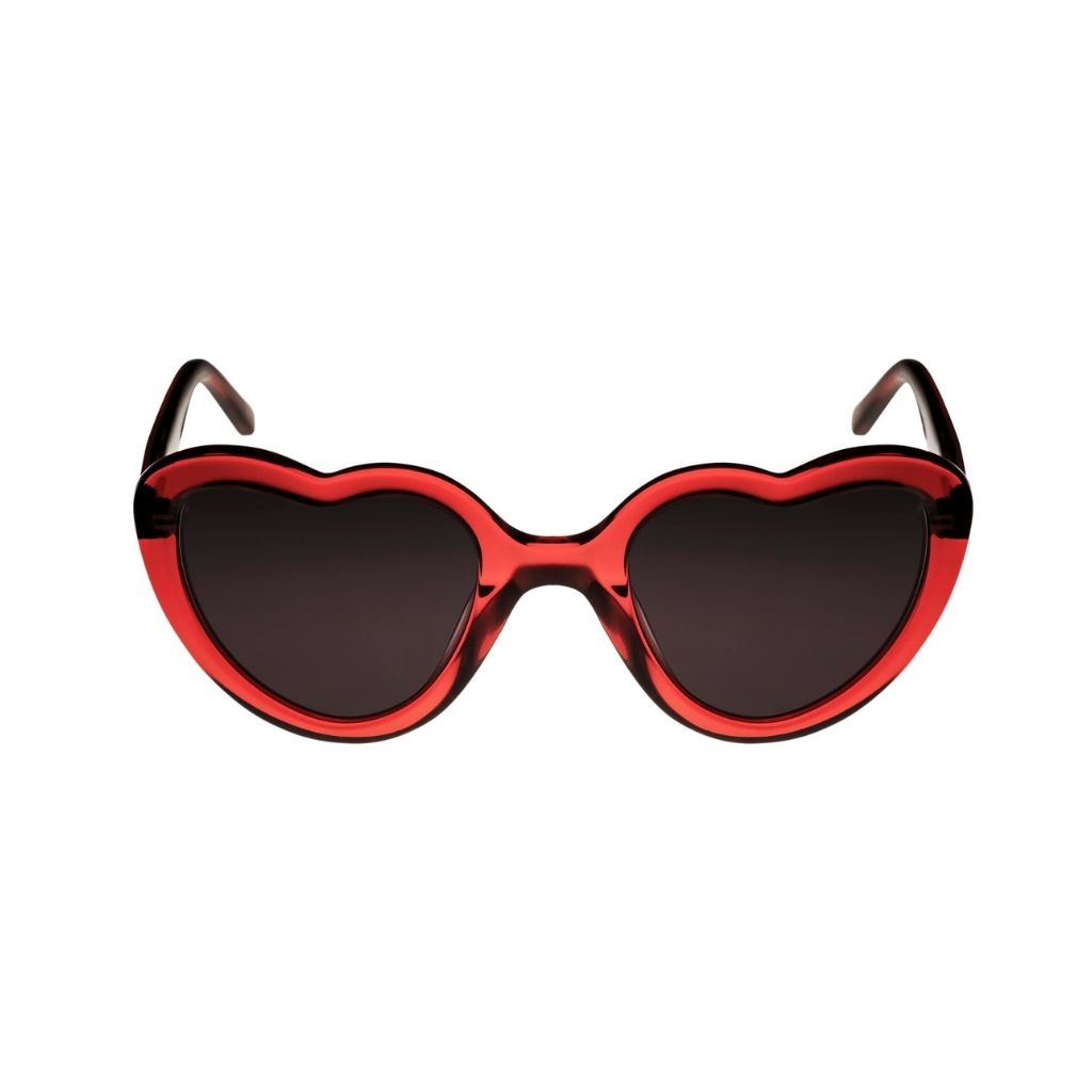 Product shot of Juli red crystal heart sunglasses from Maison Juli