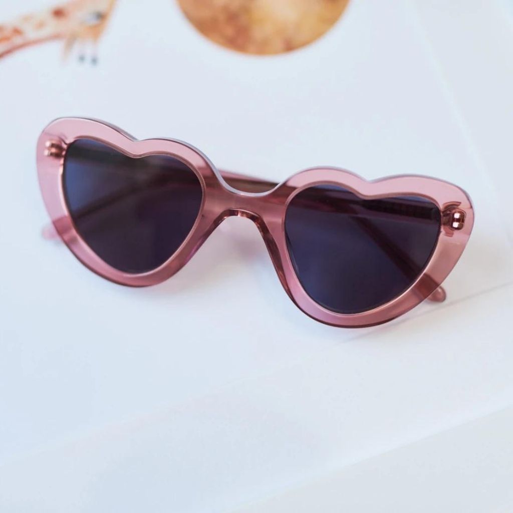Product shot of the Maison Juli Margot 2 candy pink heart shaped sunglasses
