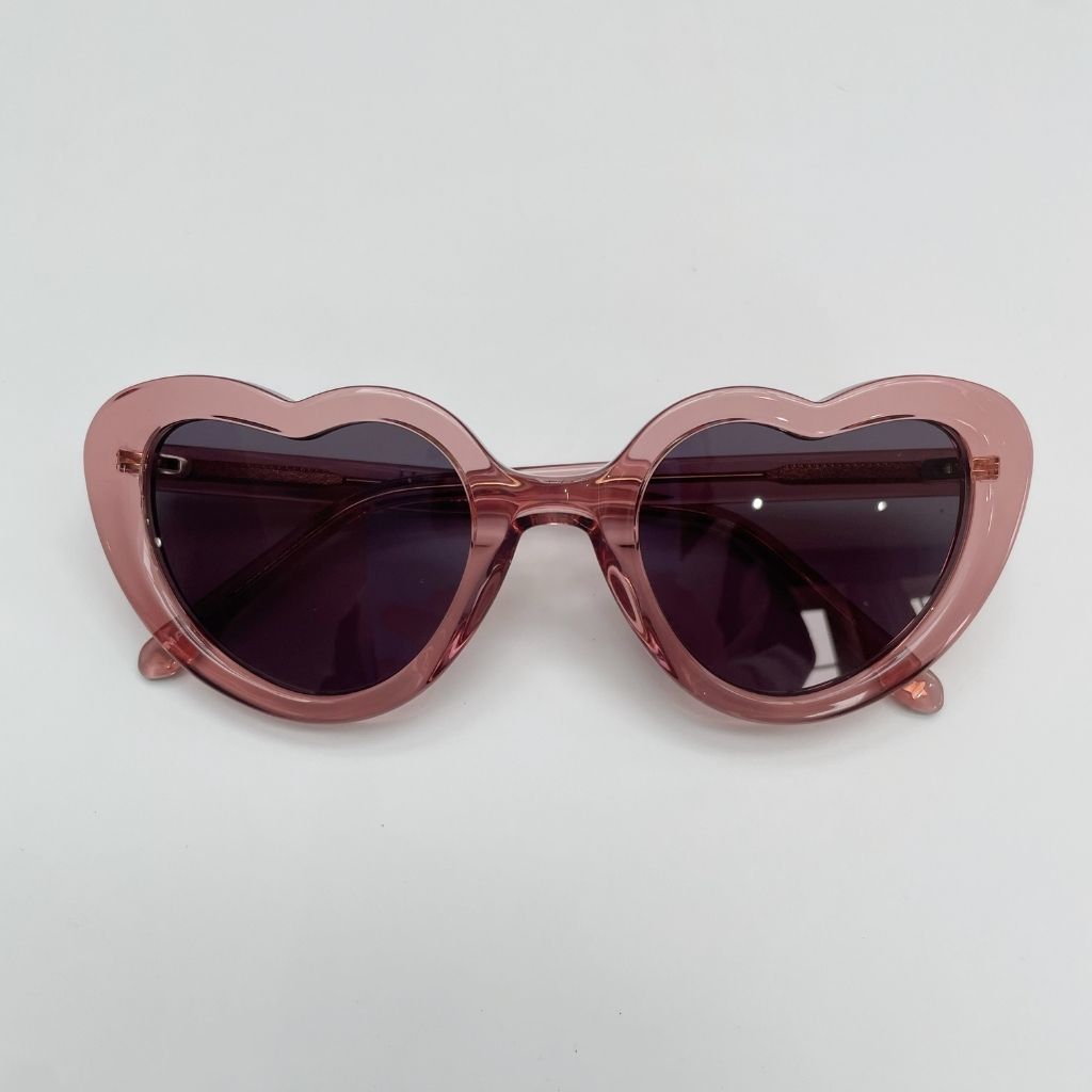 Product shot of Maison Juli Margot Candy Pink heart-shaped sunglasses