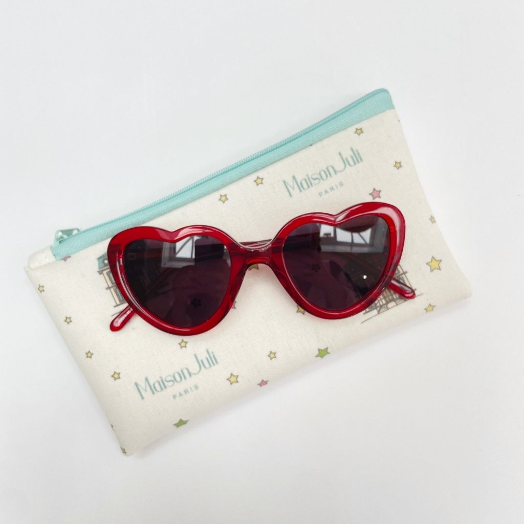 Maison Juli Red Crystal Heart Sunglasses with sunglasses case
