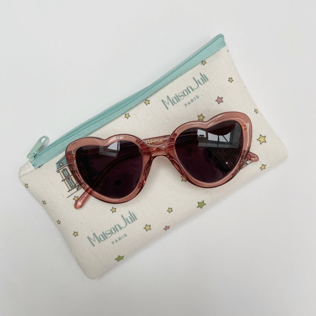 Maison Juli Rose Crystal Heart Sunglasses with sunglasses case