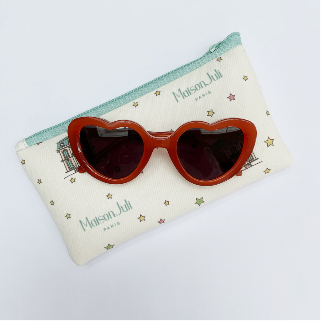 Maison Juli girl's Margot orange heart sunglasses with sunglasses pouch
