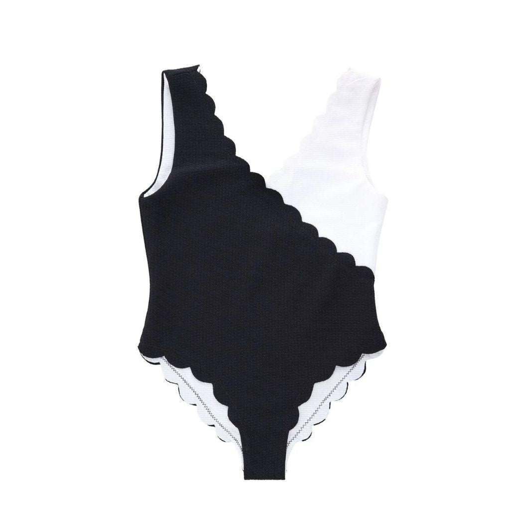 Product shot of the Marysia Bumby Canyon Point Swimsuit in Black and Coconut