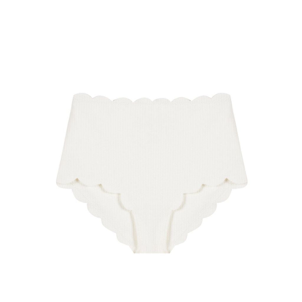 Front of Marysia Bumby Spring Bikini Bottoms in Coconut and Peach