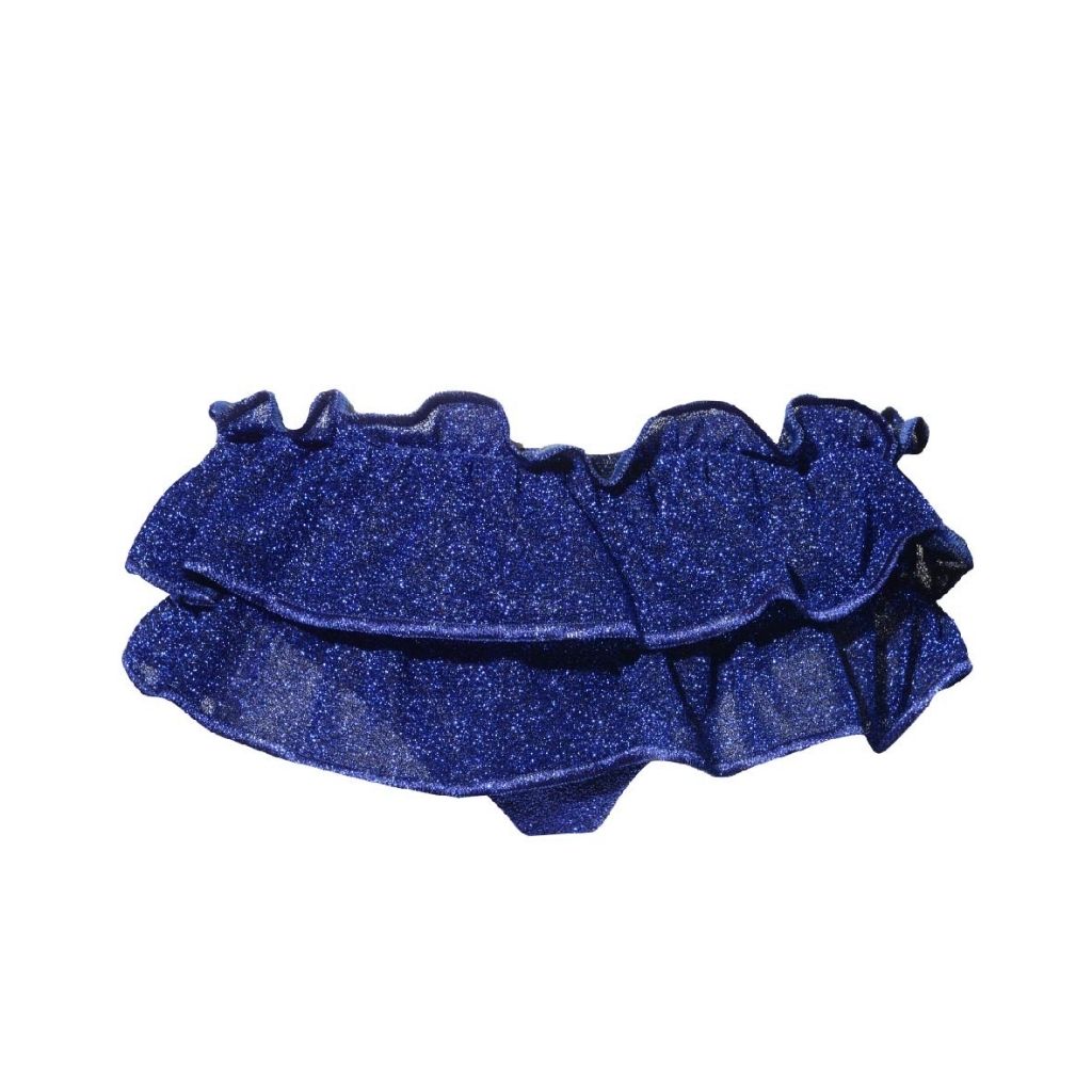 Product view of Oseree Kids Lumiere ruffle bikini bottoms in metallic blue