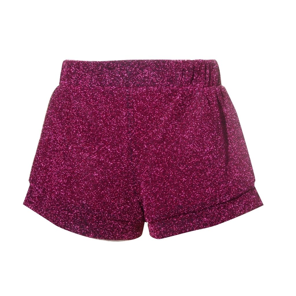 Product view of Oseree Kids Osemini Lumiere girls metallic shorts in dark fuchsia pink