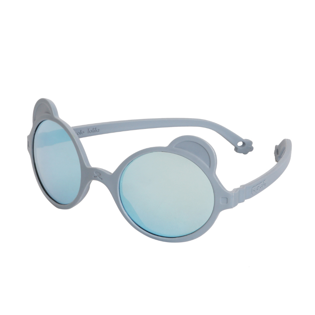 Side view of Ki et La Ourson teddy bear sunglasses for children 1 - 4 years in silver blue