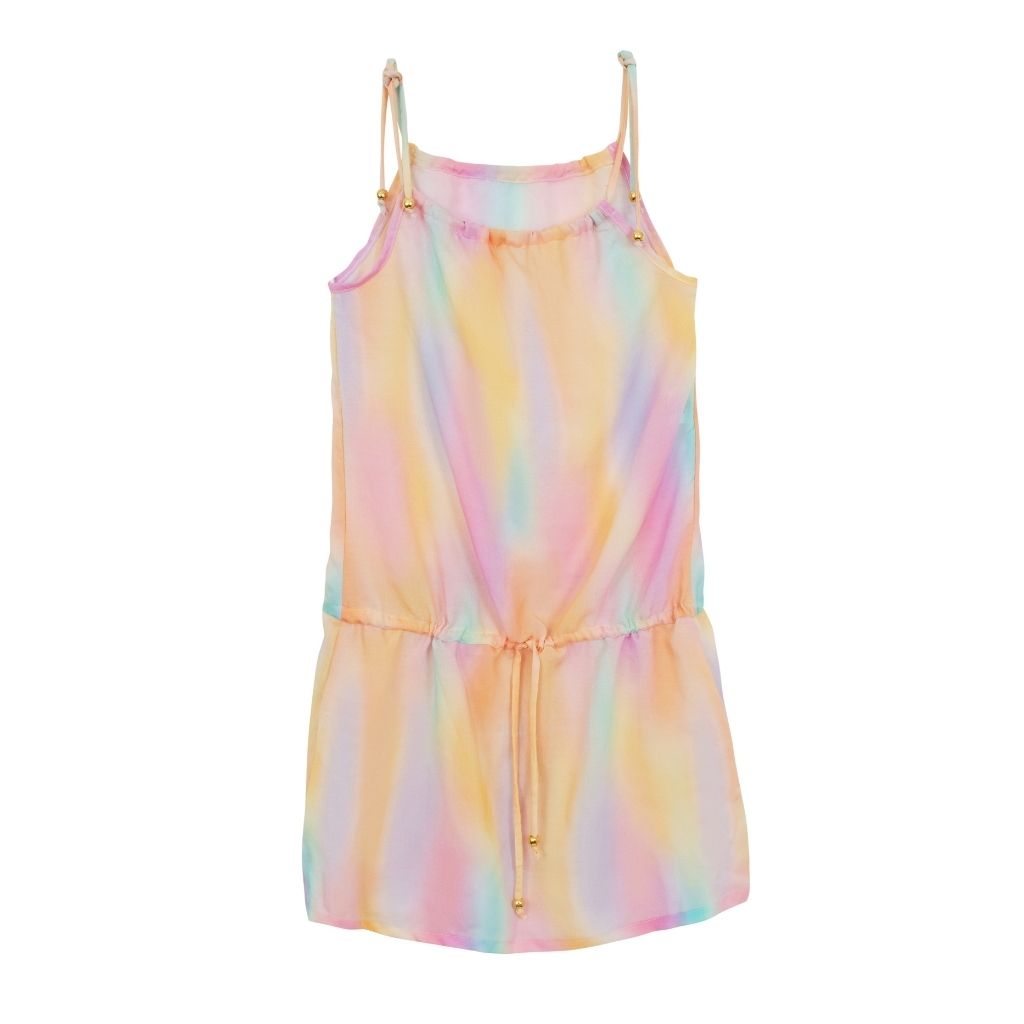 Product shot of little Aurora tie dye pastel ombre cover-up dress for girls from PQ Swim
