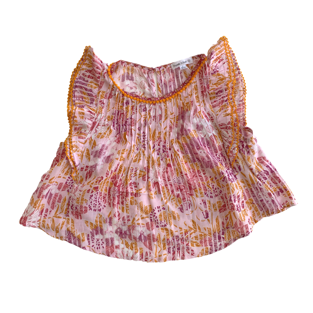 Children's Pink and Yellow top with flutter sleeves from Poupette St Barth