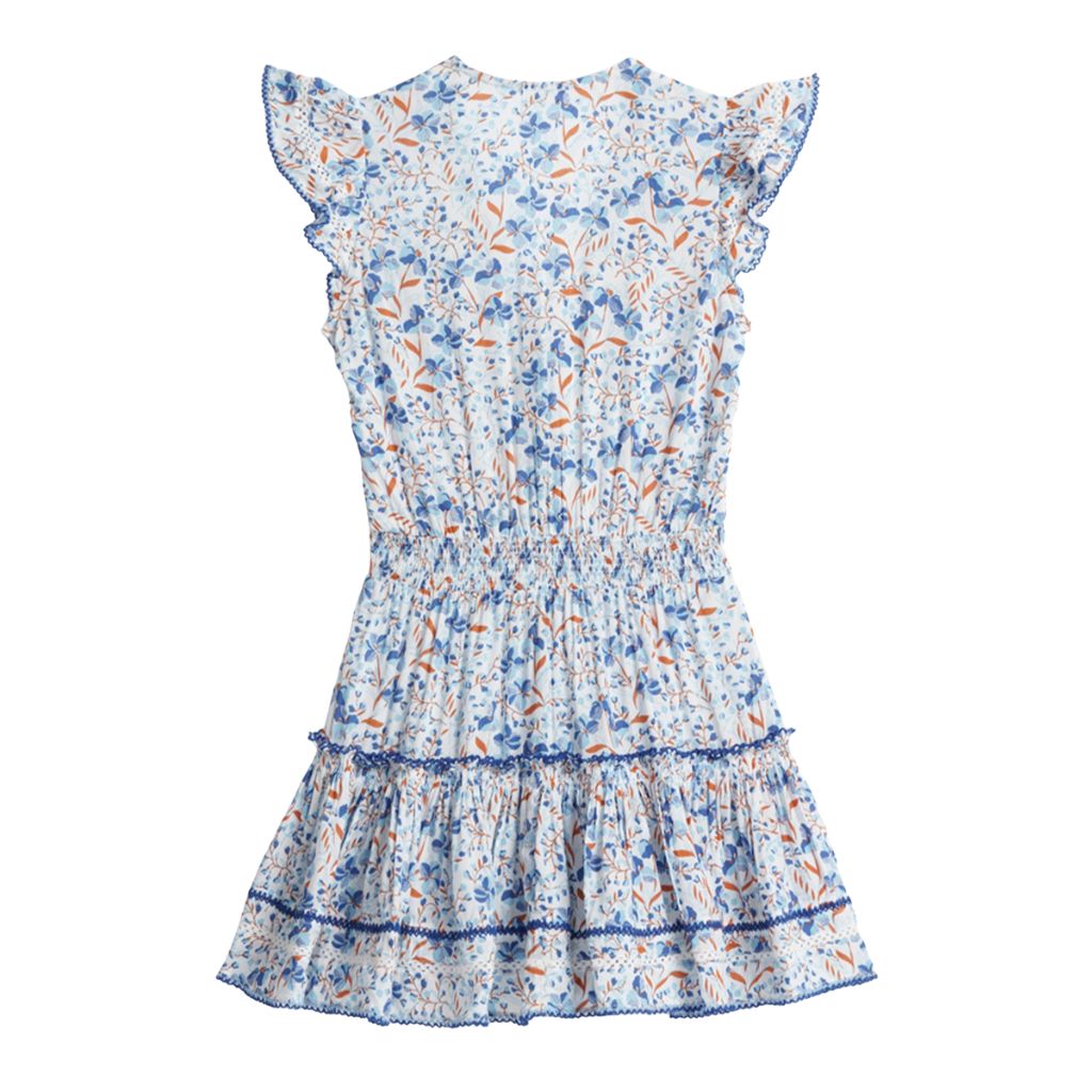 Product shot of the back of the Poupette St Barth Kids Anais Mini Dress in Sky Mini Jonquille