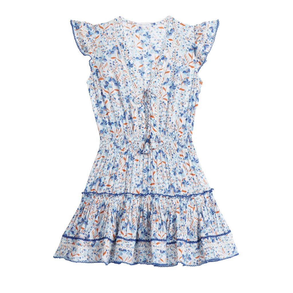 Product shot of the front of the Poupette St Barth Kids Anais Mini Dress in Sky Mini Jonquille